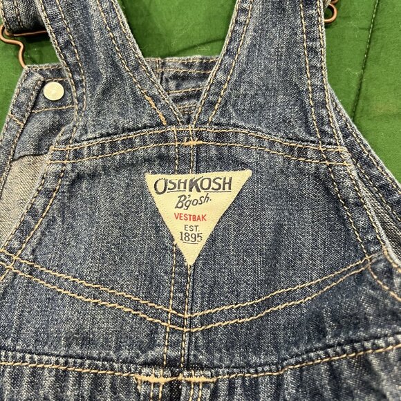 OshKosh B'Gosh 12M Denim Ruffle Floral Embroidered Jean Overall Dress - Picture 3 of 5